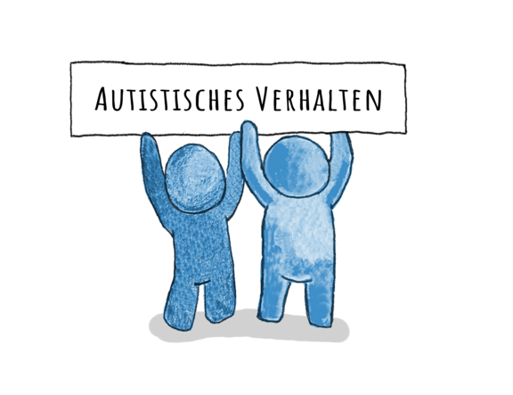 Zwei Figuren die ein Schild hochhalten "Autistisches Verhalten"