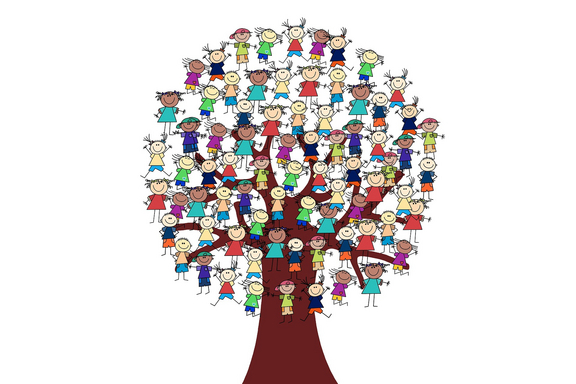 Baum mit vielen bunten Menschen als Blätter