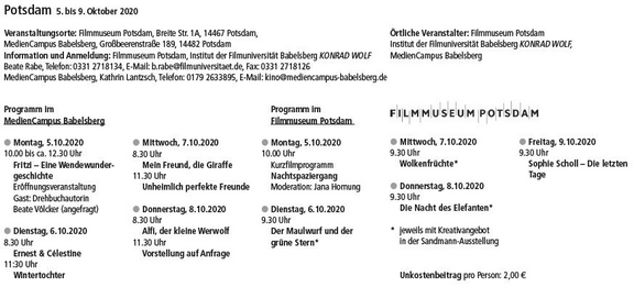 Programm Kinderfilmfest 2020 - Potsdam