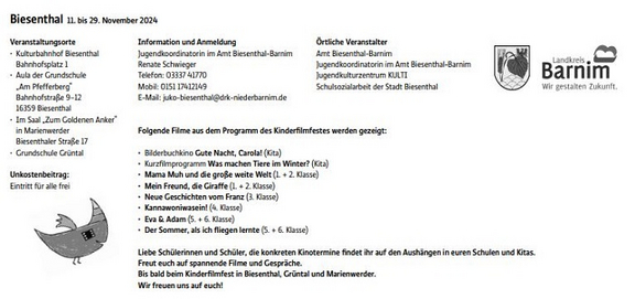 Programm Kinderfilmfest 2024 in Biesenthal