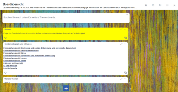 Screenshot des Informationsboards