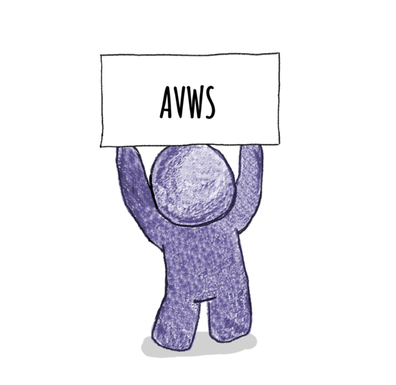 Figur h&auml;lt Schild, auf dem steht AVWS
