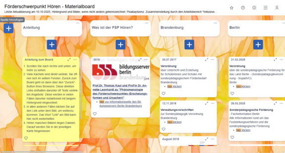 Screenshot des Informationsboards