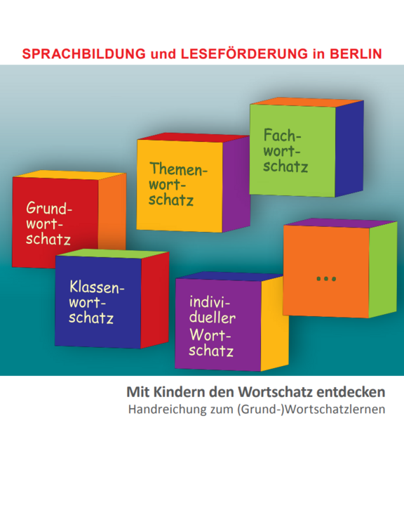 Cover der Publikation mit den Begriffen Grundwortschatz, Klassenwortschatz, Fachwortschatz, Themenwortschatz und individueller Wortschatz auf dem Titel
