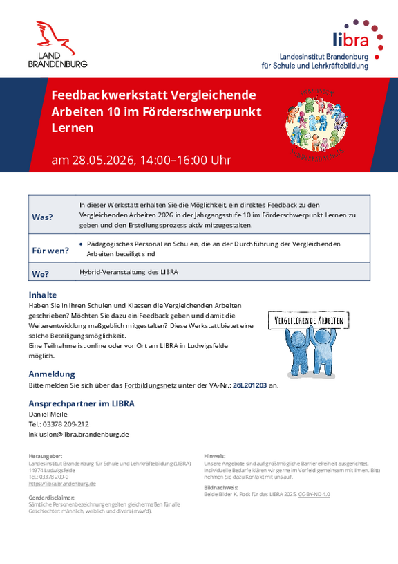 Feedbackwerkstatt Vergleichende Arbeiten 10 im Förderschwerpunkt Lernen Veranstaltungsinformation