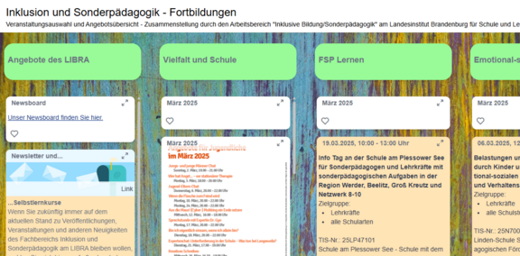 Screenshot des Veranstaltungsboards
