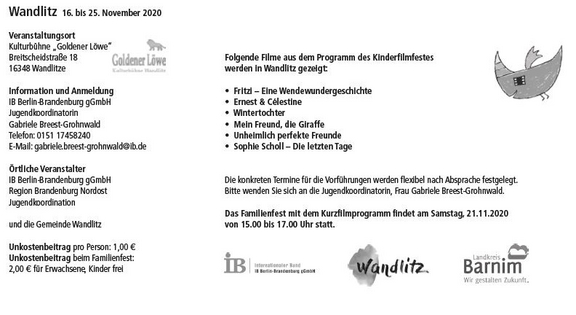 Programm Kinderfilmfest 2020 - Wandlitz