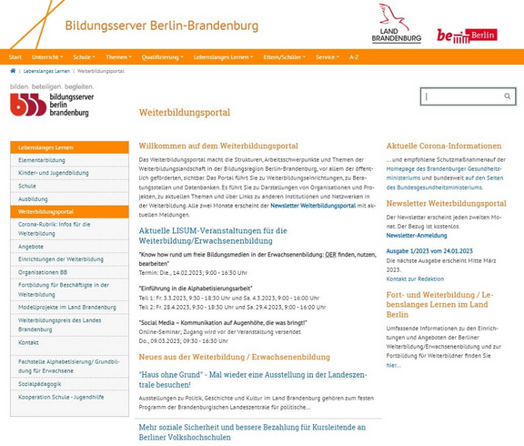 Startseite des Weiterbildungsportal