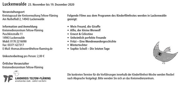 Programm Kinderfilmfest 2020 - Luckenwalde