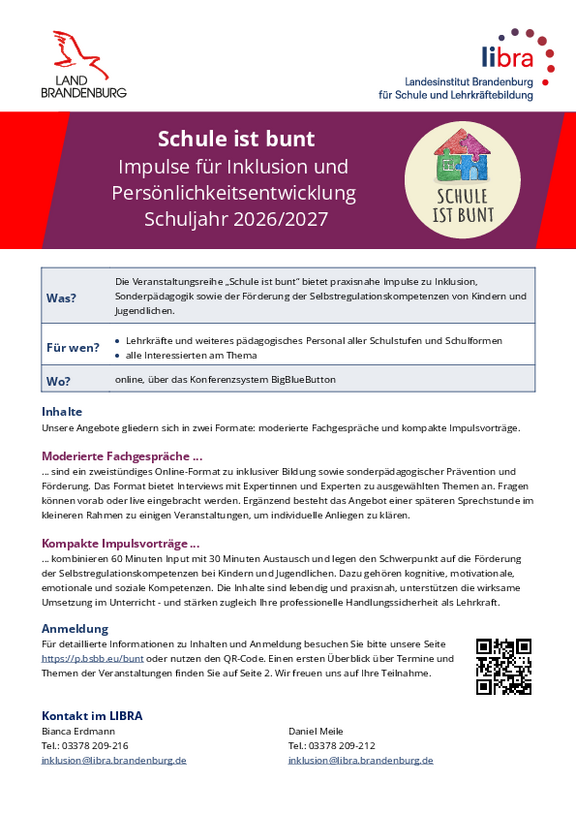 Veranstaltungsinformation Schule ist bunt 26/27