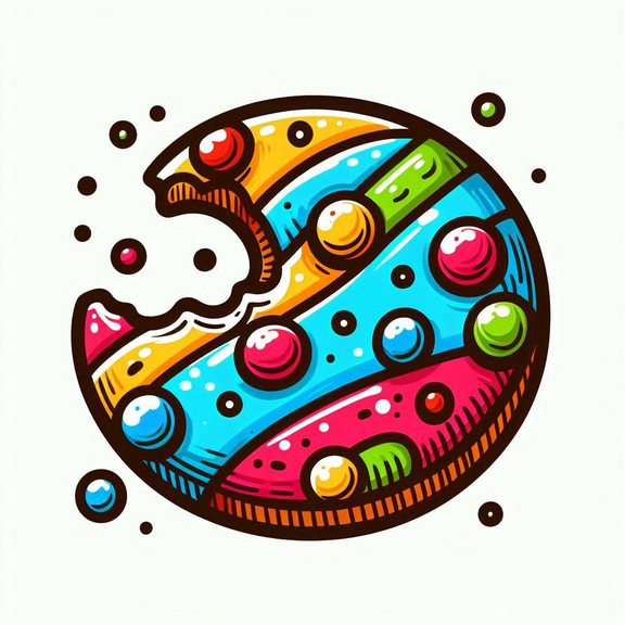 Bild bunter Keks mit abgebissener Stelle