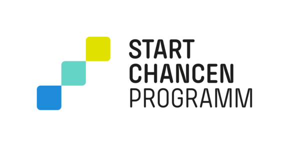 3 farbige Quadrate + Text Startchancen-Programm