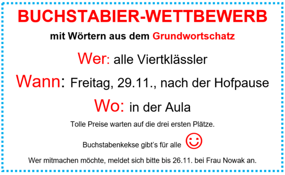 Ankündigung eines Buchstabierwettbewerbs