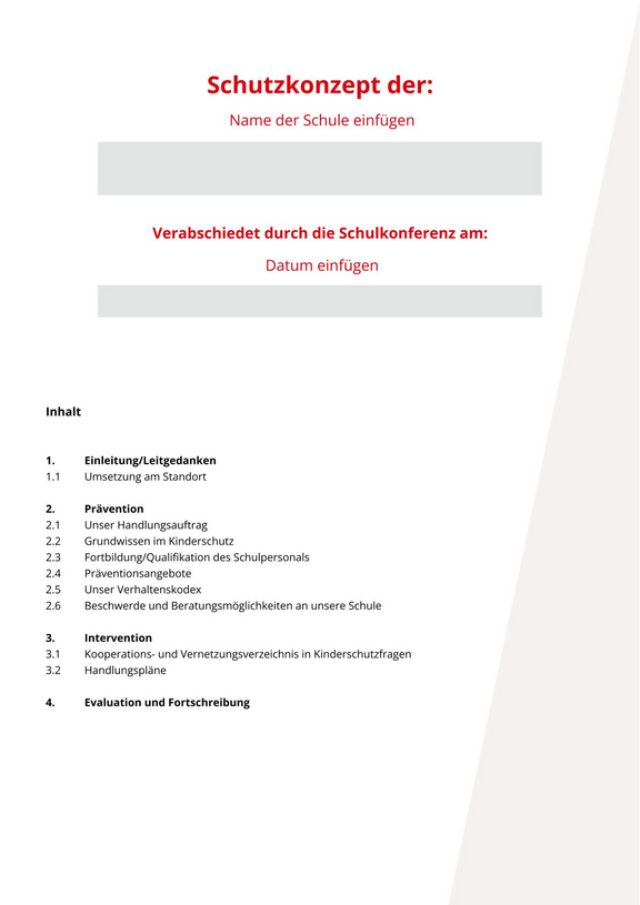 Coverseite der Mustervorlage zum Schutzkonzept