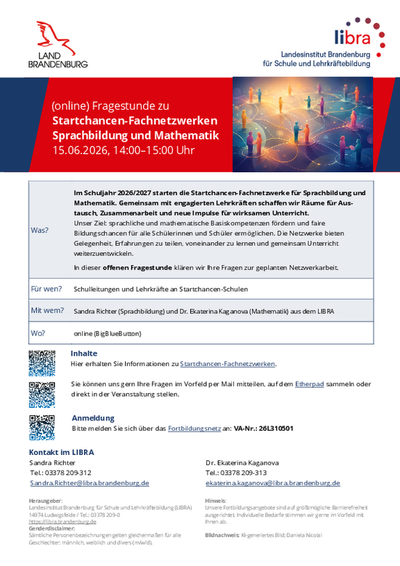 Es handelt sich um die Ank&uuml;ndigung einer Onlineveranstaltung, um Fragen zu den geplanten Fachnetzwerken stellen und besprechen zu k&ouml;nnen.