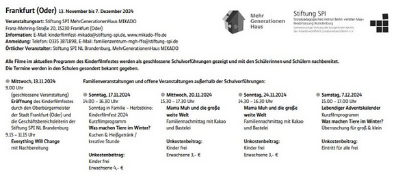 Programm Kinderfilmfest 2024 in Frankfurt (Oder)