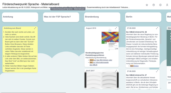 Screenshot des Informationsboards