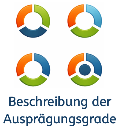 bunte Kreise als Symbolisierung der Ausprägungsgrade. Schrift: Beschreibung der Ausprägungsgrade