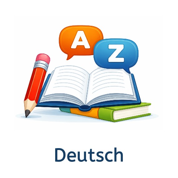 Stift, Buch, Buchstaben, darunter: Deutsch