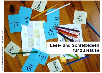 Titel des Materials mit Wortkarten, Stiften usw.